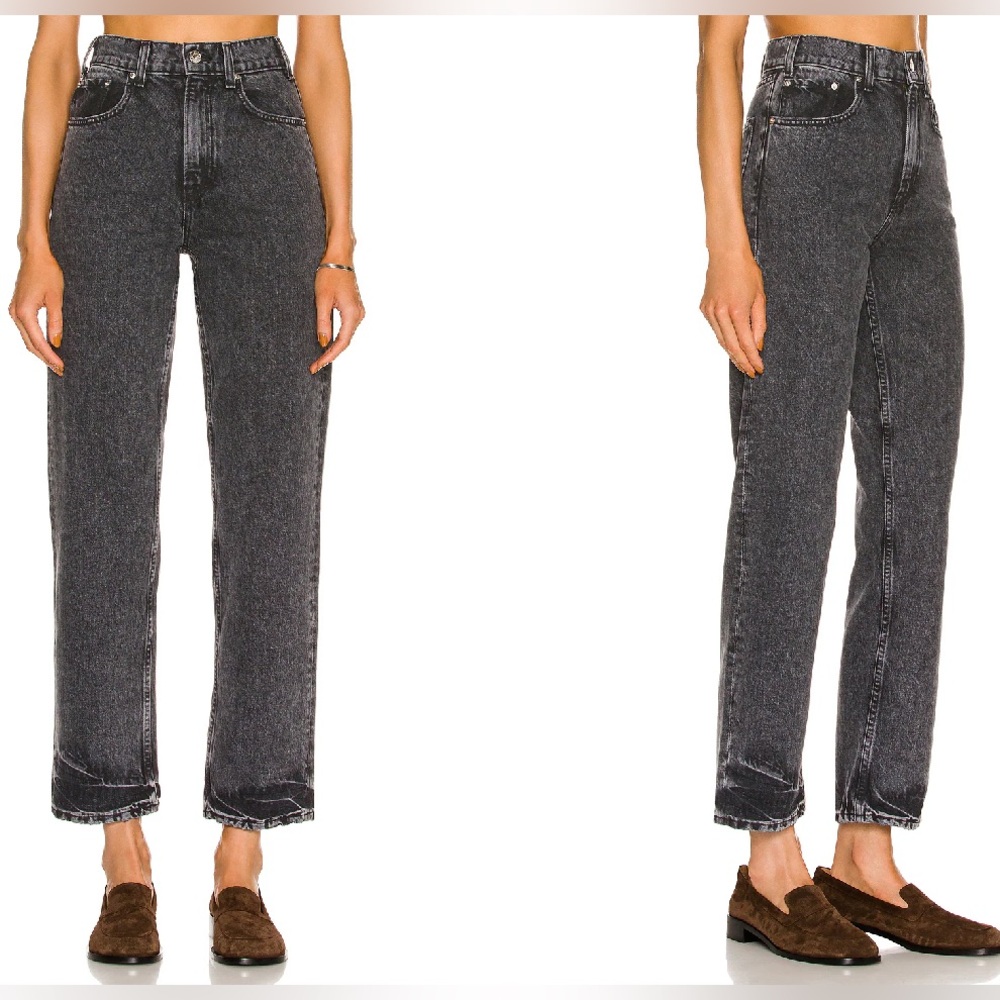 GRLFRND: FADED BLACK HIGH-RISE STRAIGHT-LEG JEANS